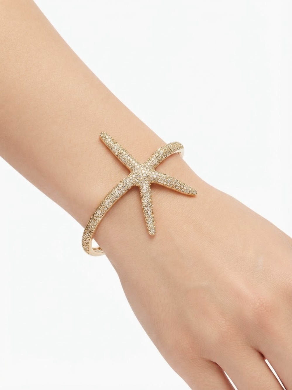 Gold Starfish Pave-like Statement Cuff Bracelet Ocean Beach Coastal Chic
